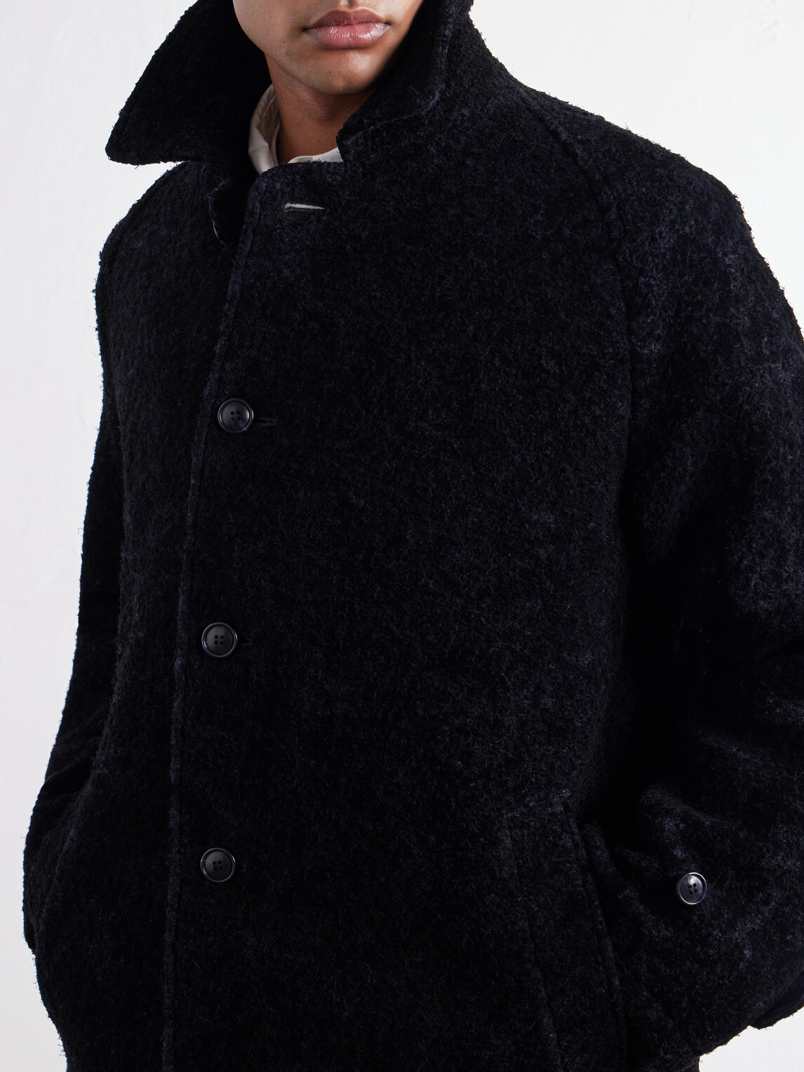 Blue Blue Japan - Balmacaan Flocked Wool-Blend Loop-Yarn Coat - Blue