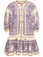 ZIMMERMANN Ottie Linen Printed Self-tie Mini Dress