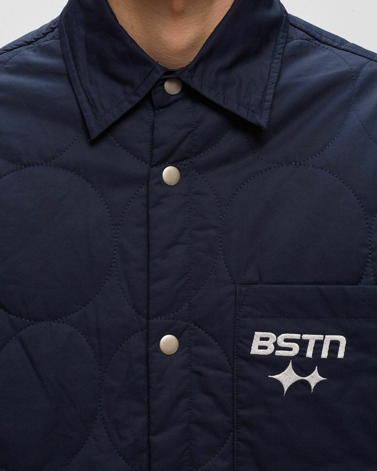 Bstn Brand Logo Pattern Quilted Overshirt Blue - Mens - Overshirts