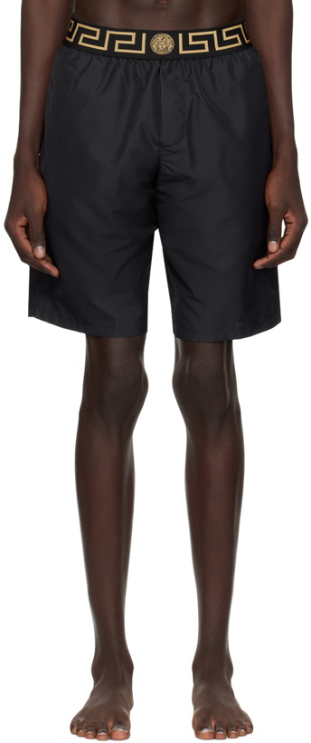 Photo: Versace Underwear Black Greca Border Swim Shorts
