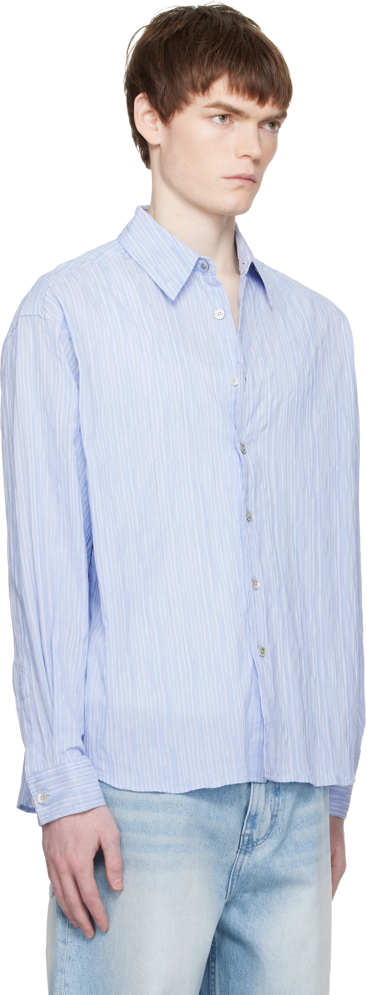 COOR Blue Semi-Overfit Wrinkle Stripe Shirt