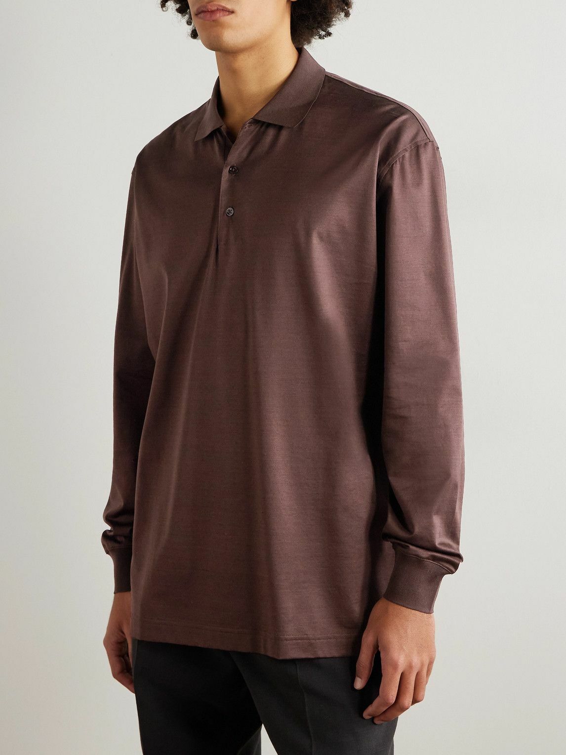 Charvet - Cotton-Sateen Polo Shirt - Brown