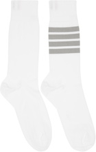 Thom Browne White Lightweight Cotton 4-Bar Mid Calf Socks