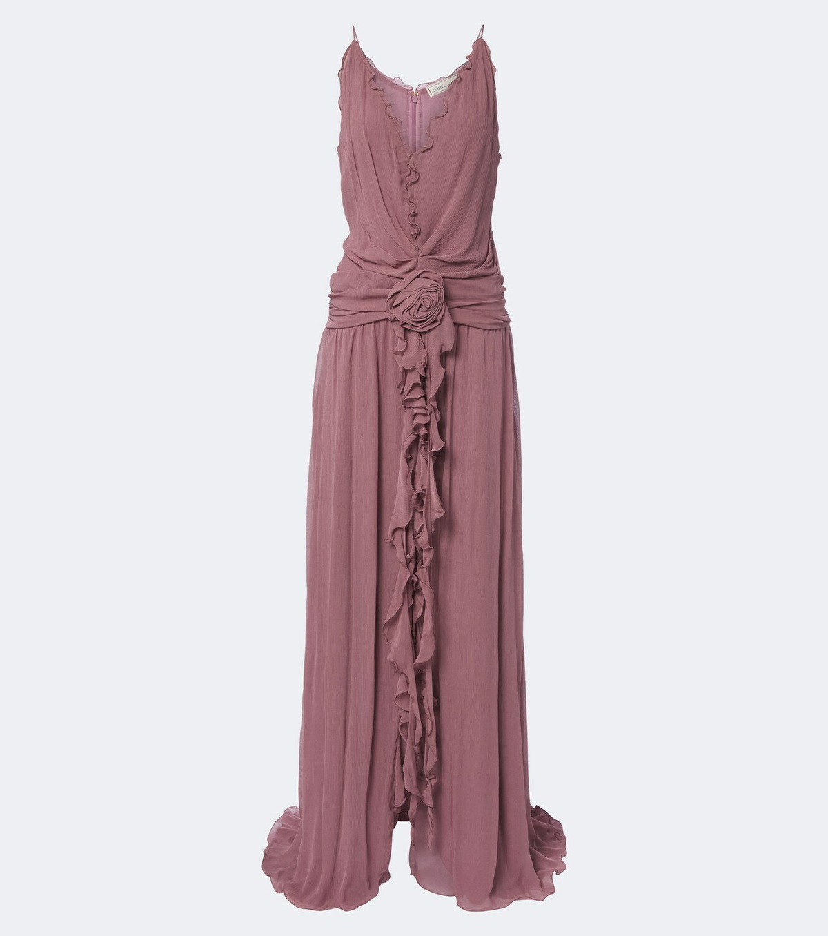 Blumarine Floral-appliqué ruffled georgette gown