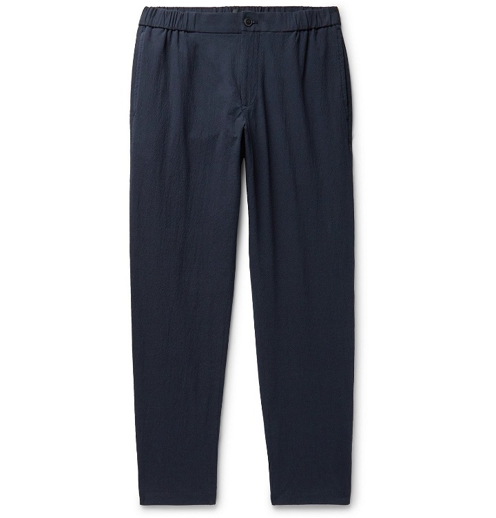 Photo: Club Monaco - Lex Tapered Textured Cotton-Blend Trousers - Blue