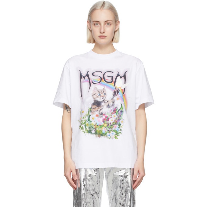 MSGM White Cat Logo T-Shirt MSGM