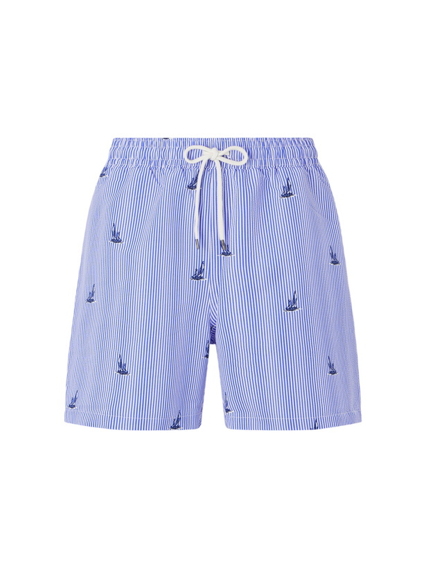 Photo: Polo Ralph Lauren - Striped Straight-Leg Mid-Length Recycled-Seersucker Swim Shorts - Blue