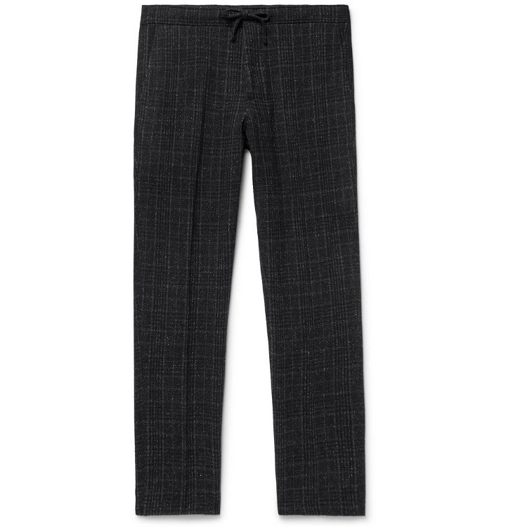Photo: NN07 - Copenhagen Slim-Fit Checked Wool-Blend Drawstring Trousers - Men - Black