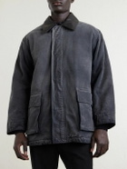 Auralee - Leather-Trimmed Garment-Dyed Organic Cotton-Canvas Jacket - Black