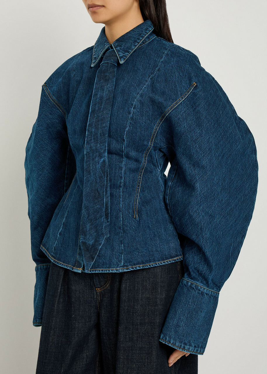 A.W.A.K.E Mode Puff-sleeve Denim Shirt Blue