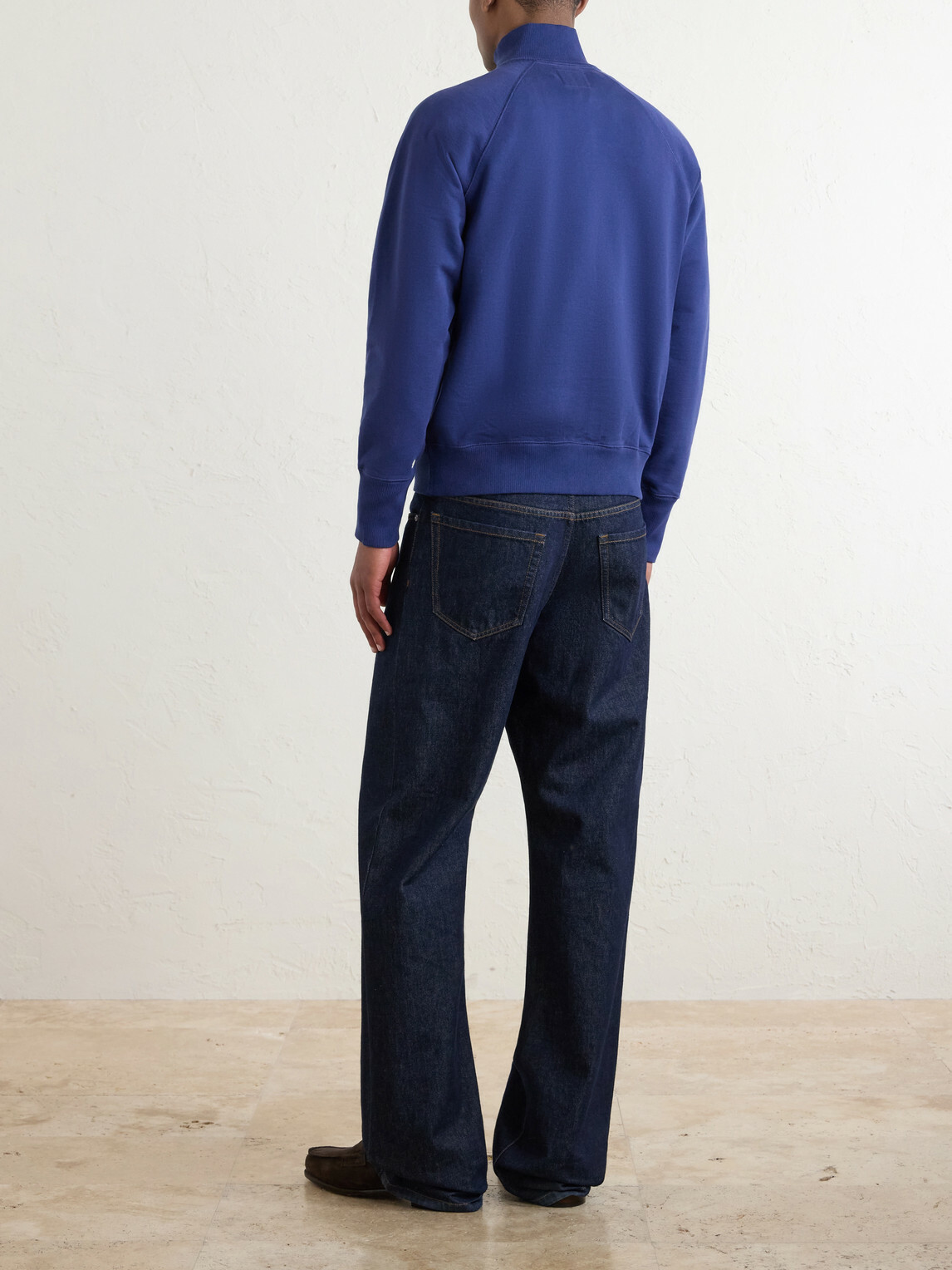 Drake's - Cotton-Jersey Half-Zip Sweater - Blue