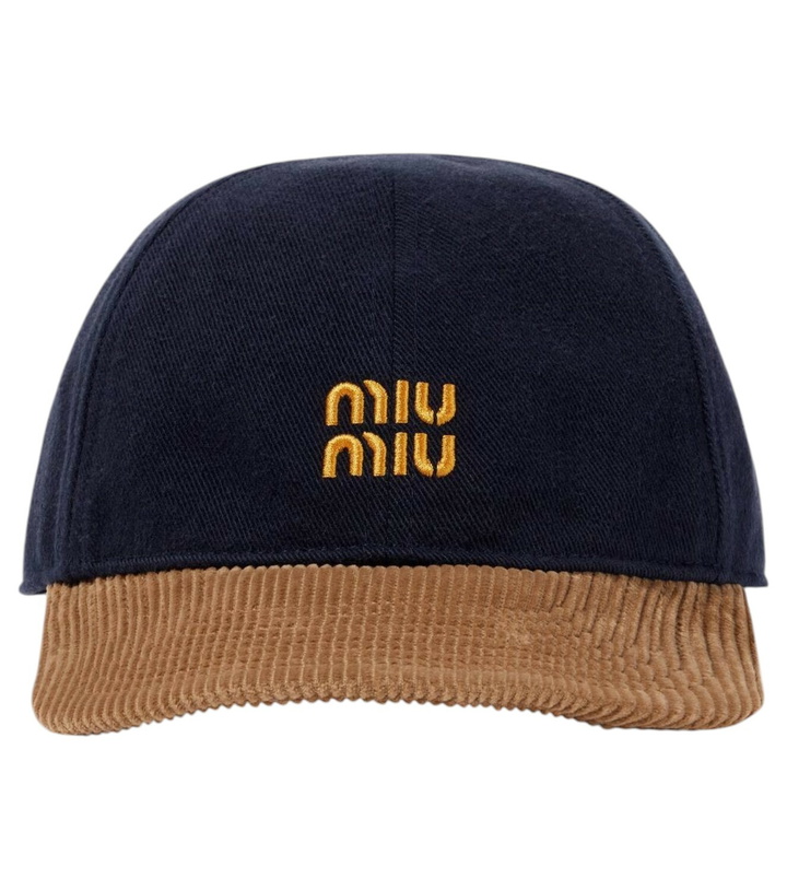 Photo: Miu Miu Logo denim and corduroy baseball cap