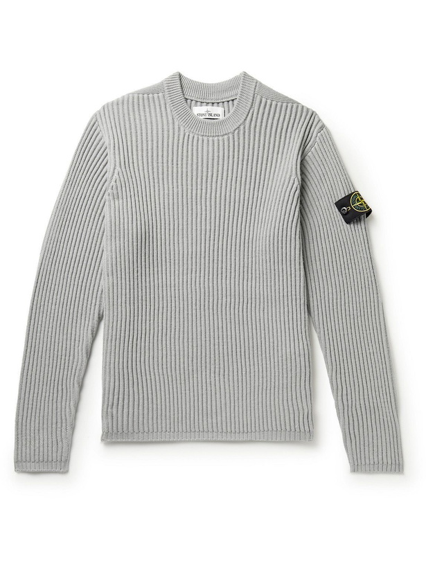 Photo: Stone Island - Logo-Appliquéd Ribbed Wool Sweater - Gray