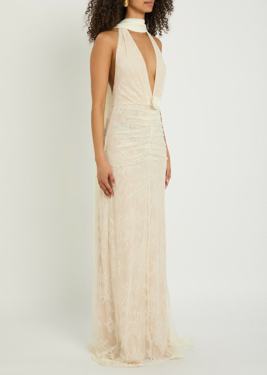 DE LA Vali Amora Scarf-effect Lace Gown Ivory