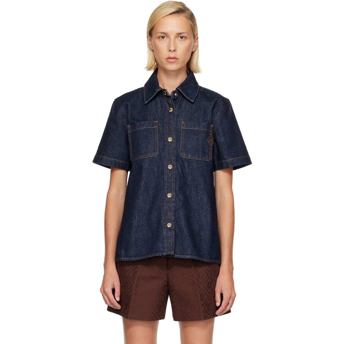 Casablanca Navy Short Sleeve Denim Shirt
