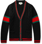 Gucci - Stripe-Trimmed Cable-Knit Wool Cardigan - Men - Black