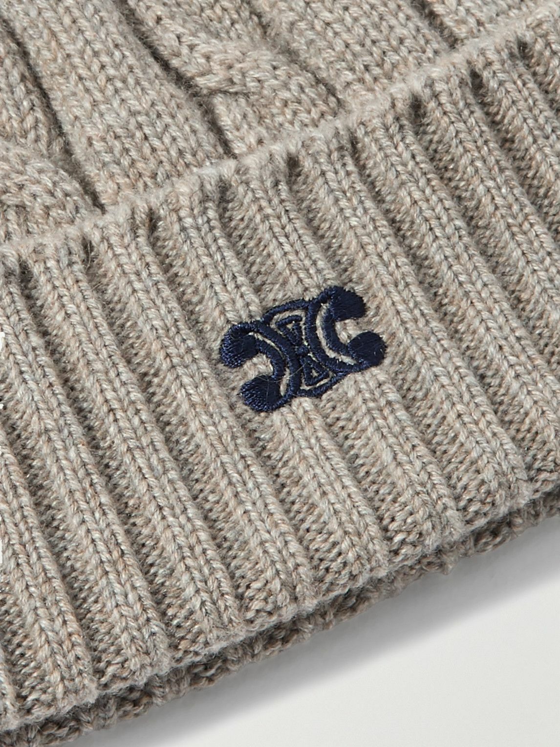 CELINE - Logo-Embroidered Cable-Knit Cashmere Beanie