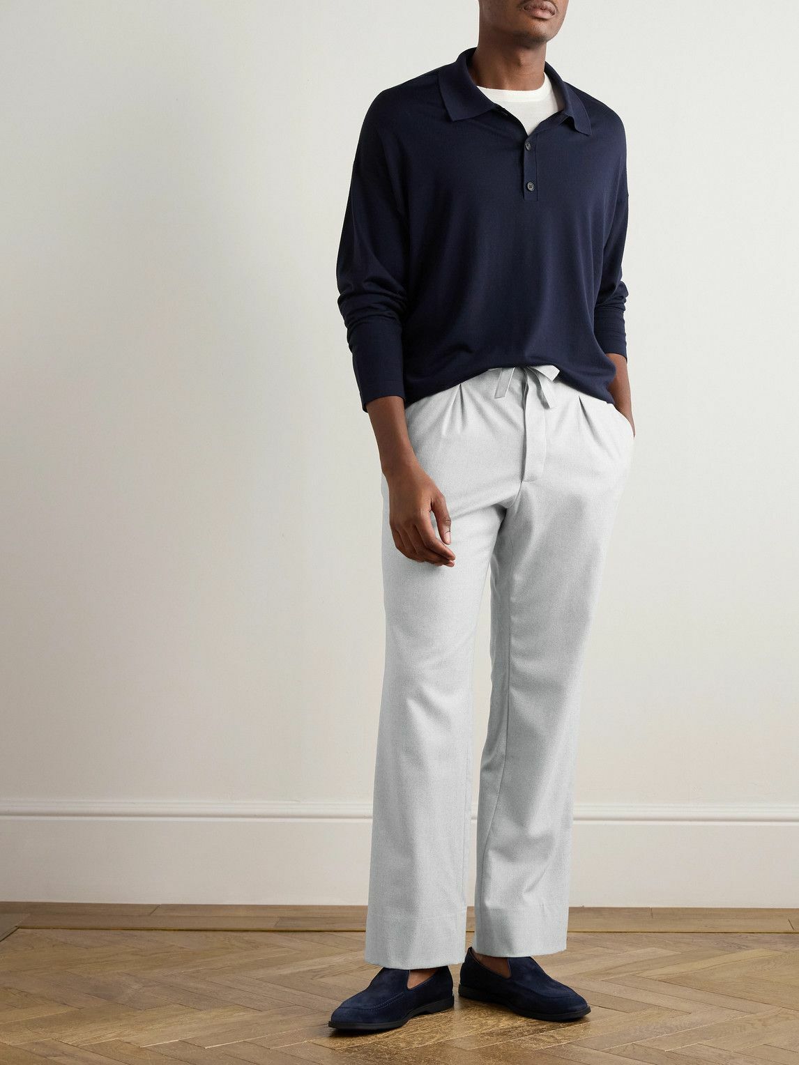 Stòffa - Straight-Leg Pleated Wool-Flannel Trousers - Gray