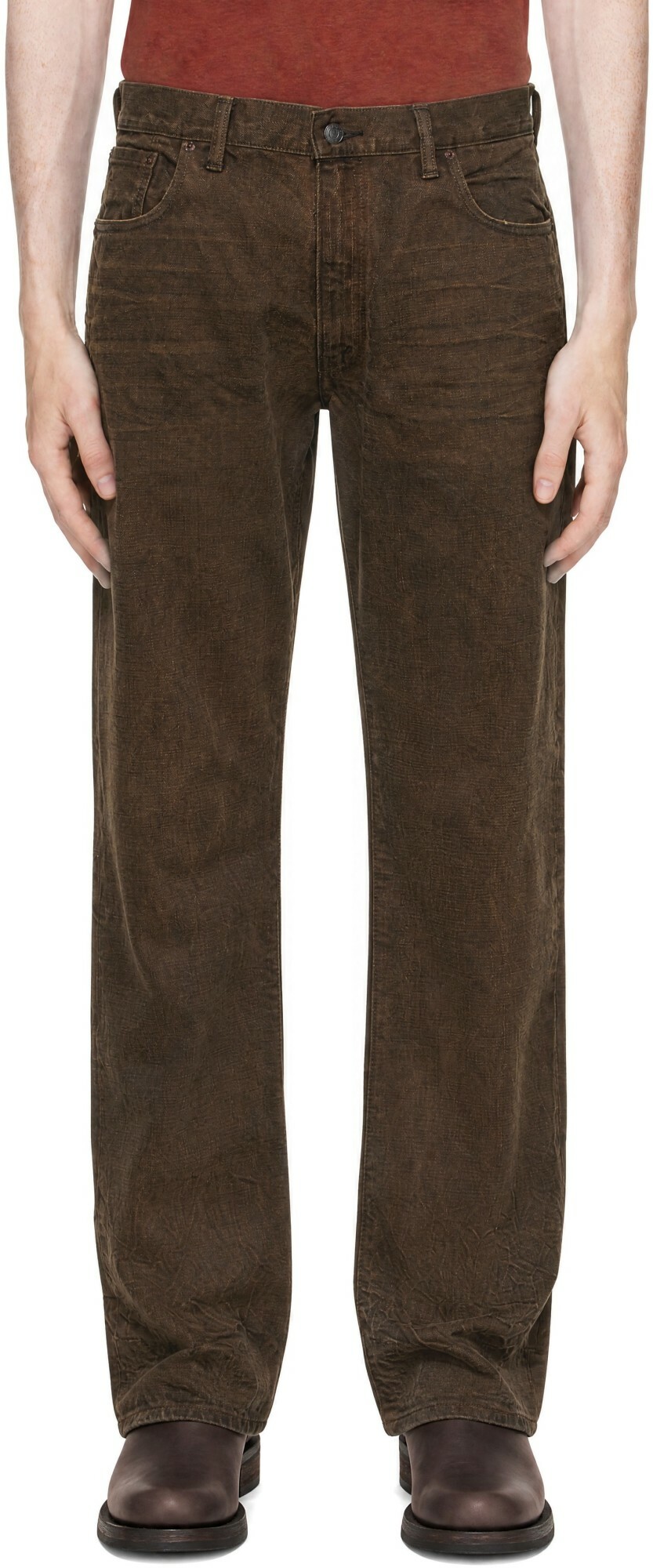 RRL Brown Slim Fit Five Pocket Jeans