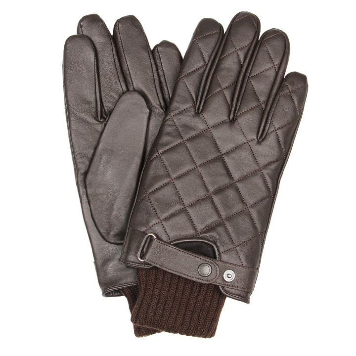Photo: Gloves - Brown Quilted Leather Ribbed Cuffs