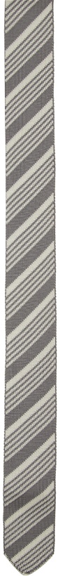 Photo: Thom Browne Grey & White Silk Jacquard Knit Repp Stripe Tie
