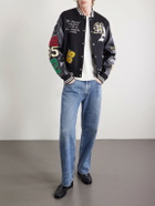 AMIRI - Appliquéd Embroidered Leather and Wool-Blend Varsity Jacket - Black