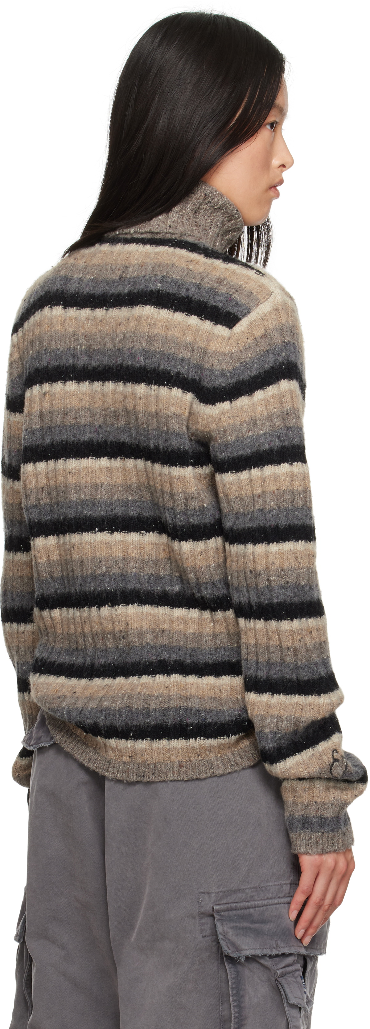 ERL Gray & Beige Striped Turtleneck