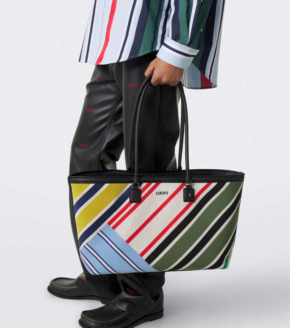 Loewe Verano Large striped canvas tote bag