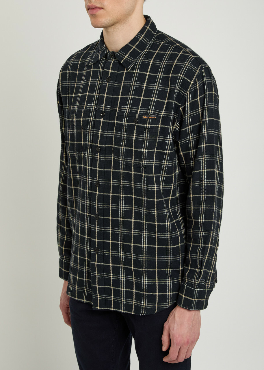 Nudie Jeans Checked Cotton and Linen-blend Shirt Black