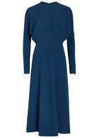 Victoria Beckham Pleated Woven Midi Dress Dark Blue
