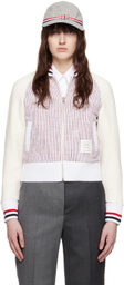 Thom Browne White Shawl Collar Cardigan