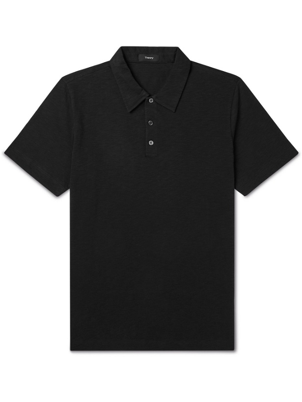 Photo: THEORY - Bron Slub Organic Cotton-Jersey Polo Shirt - Black - S