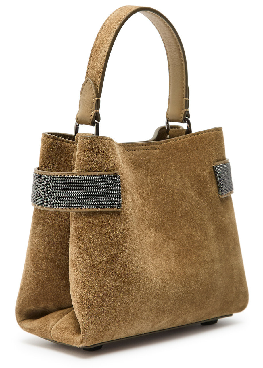 Brunello Cucinelli Mini Bead-embellished Suede top Handle bag - Dark Brown - One Size