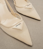 Prada Leather-trimmed mesh slingback pumps