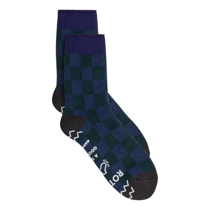 Photo: RoToTo Checkerboard Room Sock in Navy Blue/Charcoal