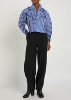 Issey Miyake Striped Pleated Woven Jacket Blue