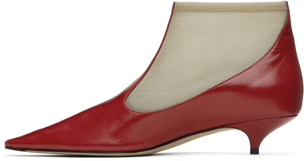 The Row Beige & Red Mesh Boots