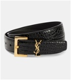 Saint Laurent Monogram croc-effect leather belt