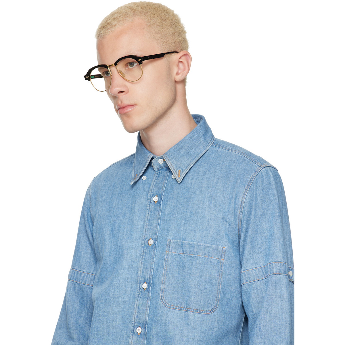 Thom Browne Black Acetate & Titanium Pilot Glasses