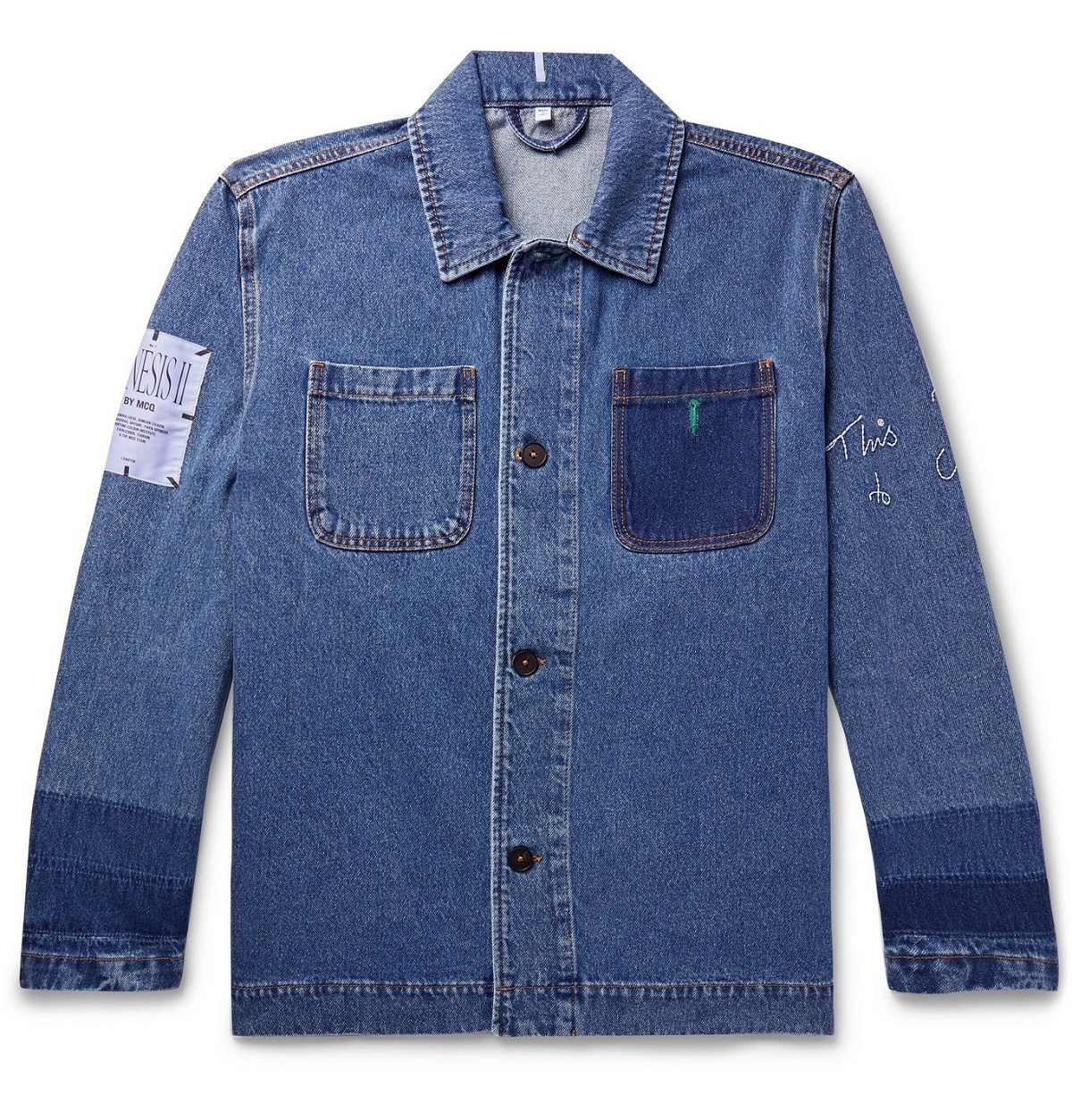 Photo: MCQ - Appliquéd Embroidered Denim Jacket - Blue