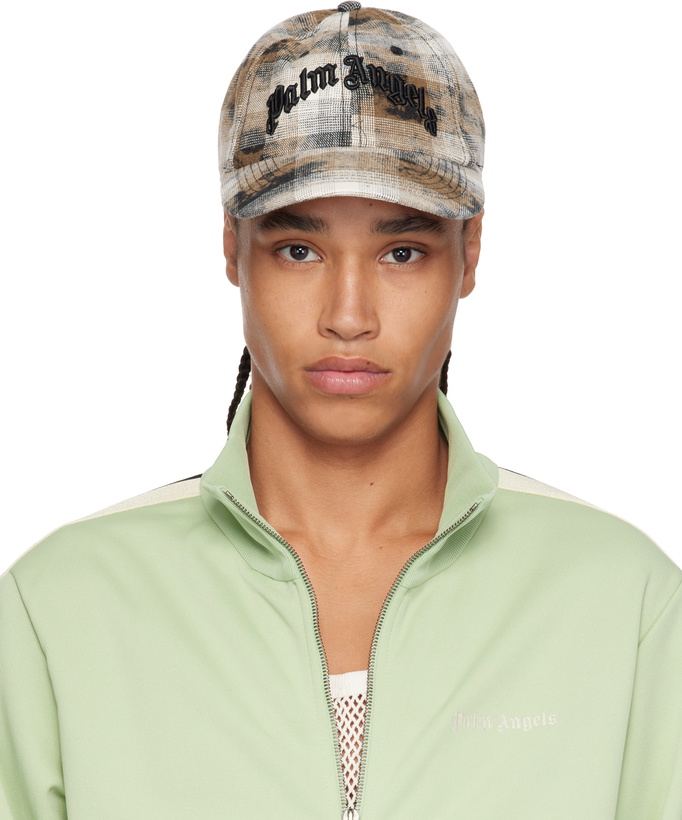 Photo: Palm Angels Brown & White Curved Logo Check Baseball Cap