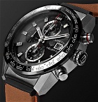 TAG Heuer - Carrera Automatic Chronograph 43mm Brushed-Steel and Leather Watch - Men - Black
