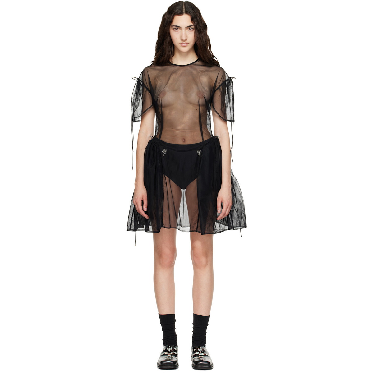 Simone Rocha Black Puff Sleeve Cord Hip Minidress