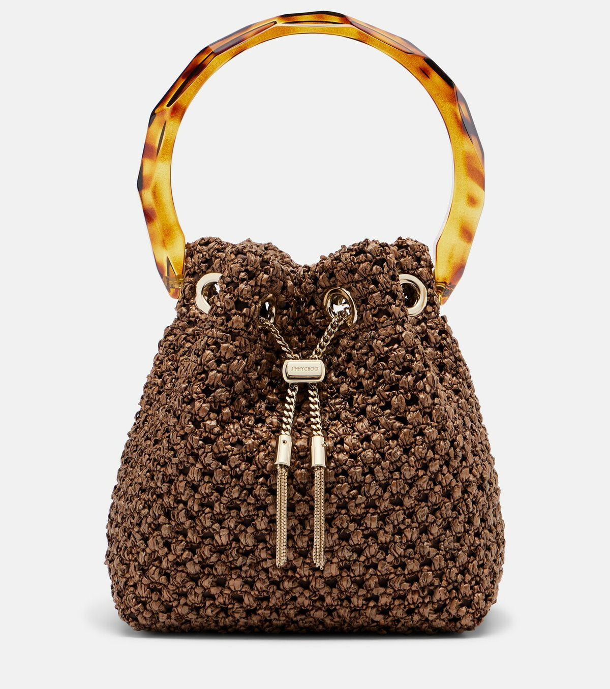 Jimmy Choo Bon Bon Small raffia-effect bucket bag