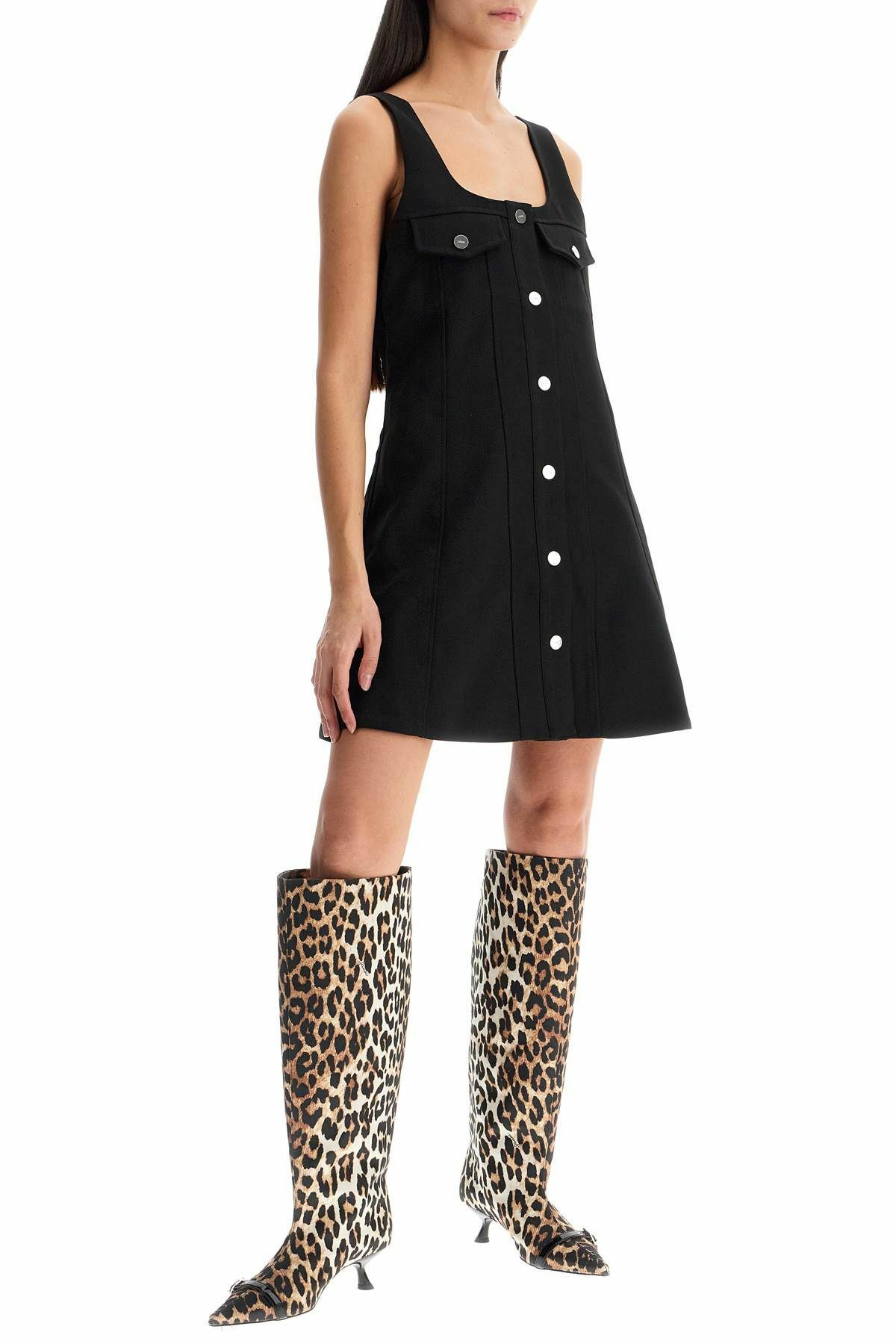 ワンピース Ganni Black Mini Dress In Crepe Black Crepe Mini Dress | GANNI US