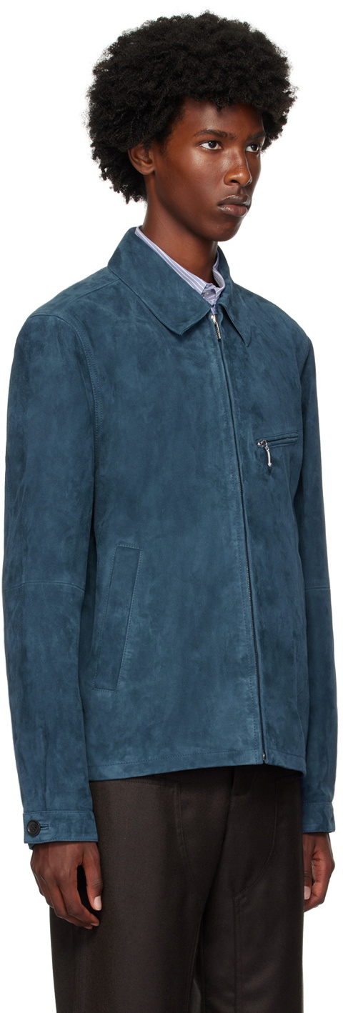 PS by Paul Smith Navy Zip Leather Jacket