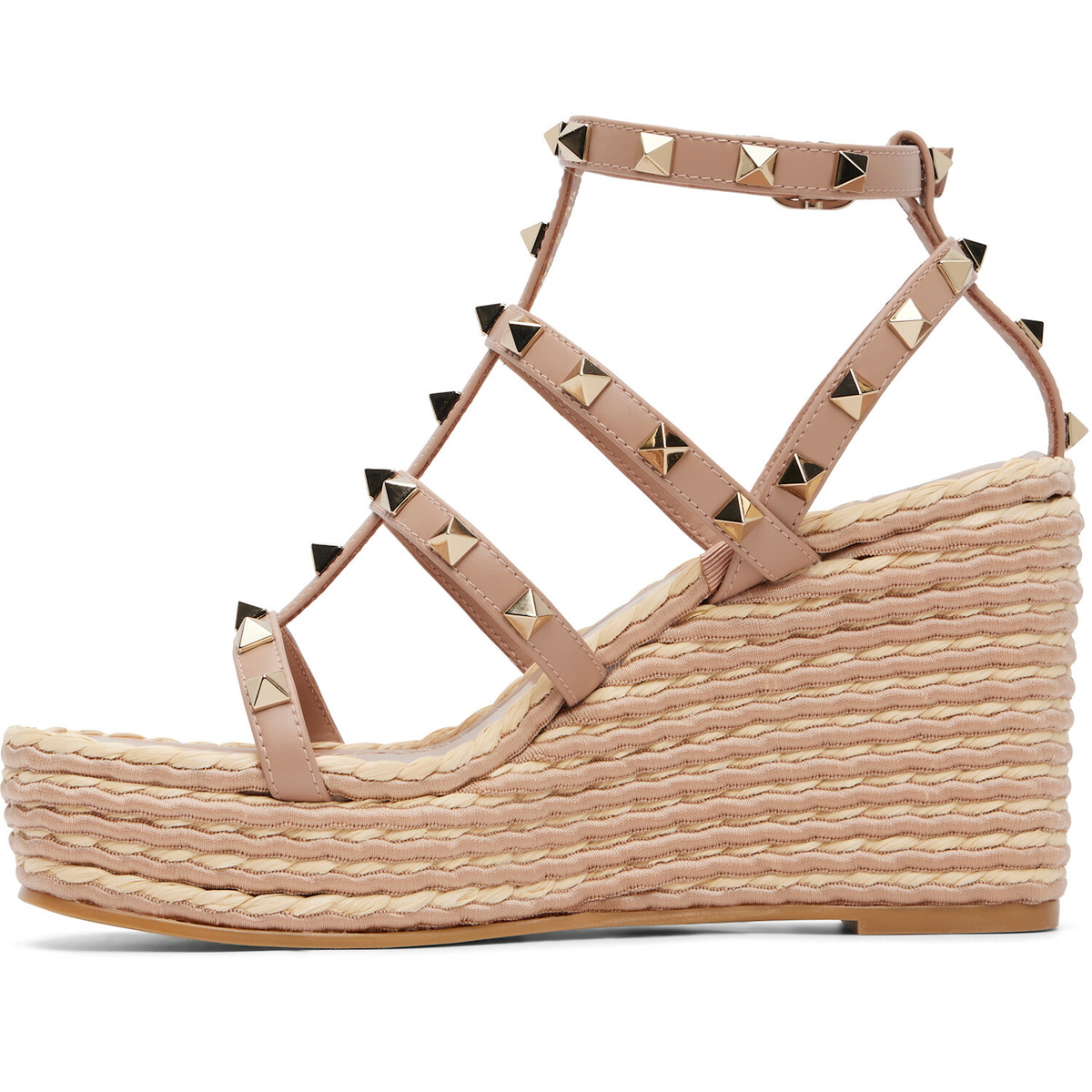 Valentino Garavani Pink Rockstud Ankle Strap Wedge Heeled Sandals