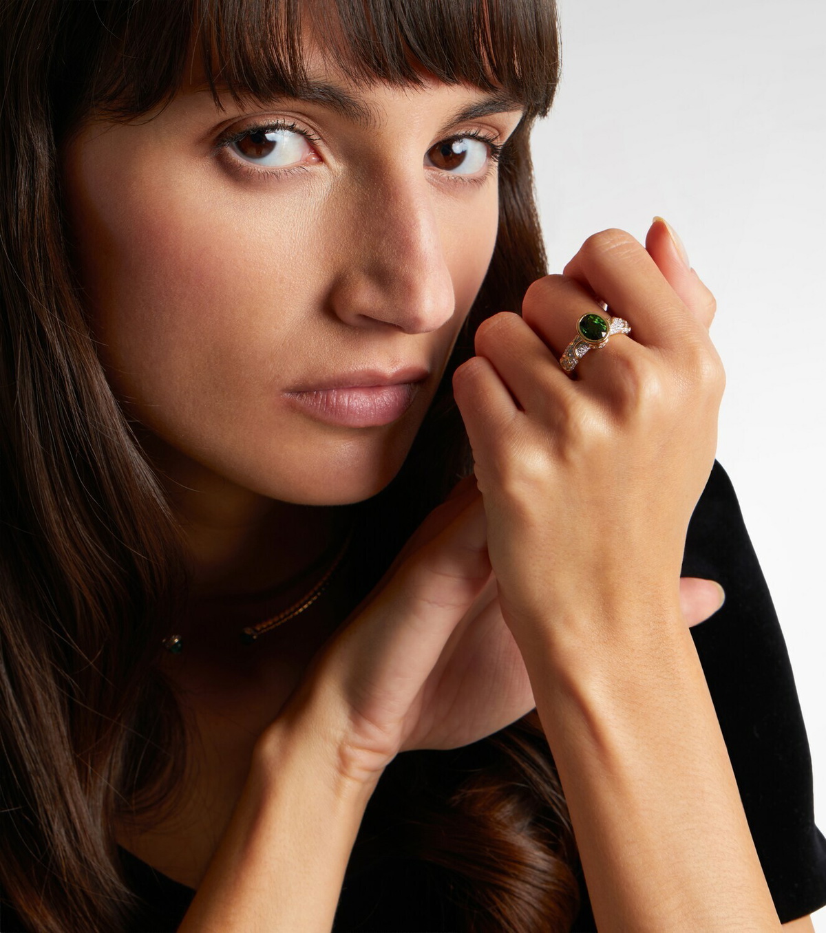 Marina B Ondine 18kt yellow gold ring with diamonds and green tourmaline