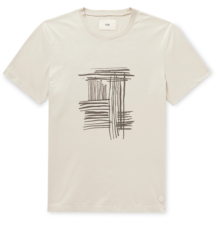 Photo: Folk - Printed Embroidered Cotton-Jersey T-Shirt - Neutrals