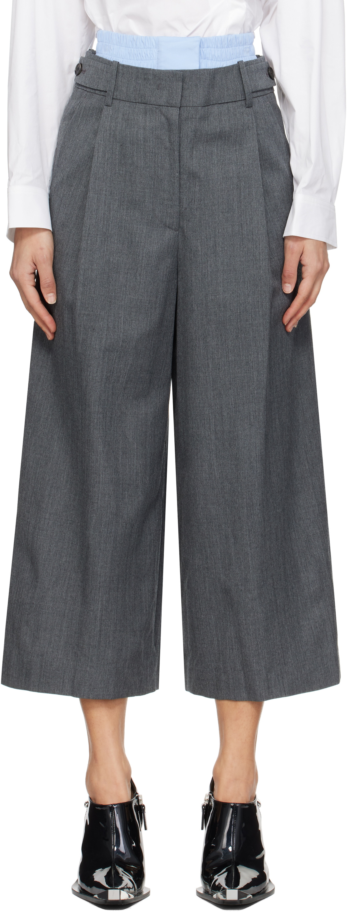 Juun.J Gray Double Waisted Tucked Trousers